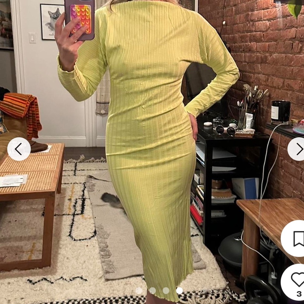 NWT- SIMON MILLER- RIB Zippie Dress in Kiwi/ Swing Yellow long sleeve